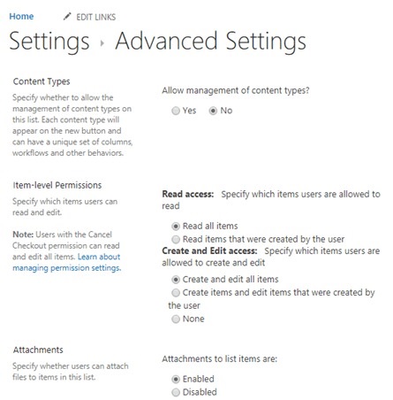 Advanced list setting 